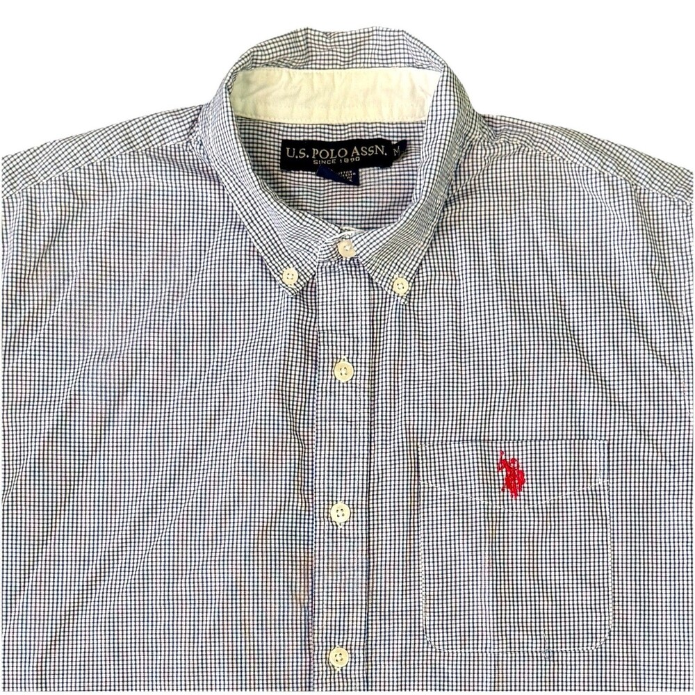 U.S. Polo Assn. Mens Size M Navy Short Sleeve Button Down Plaid Shirt